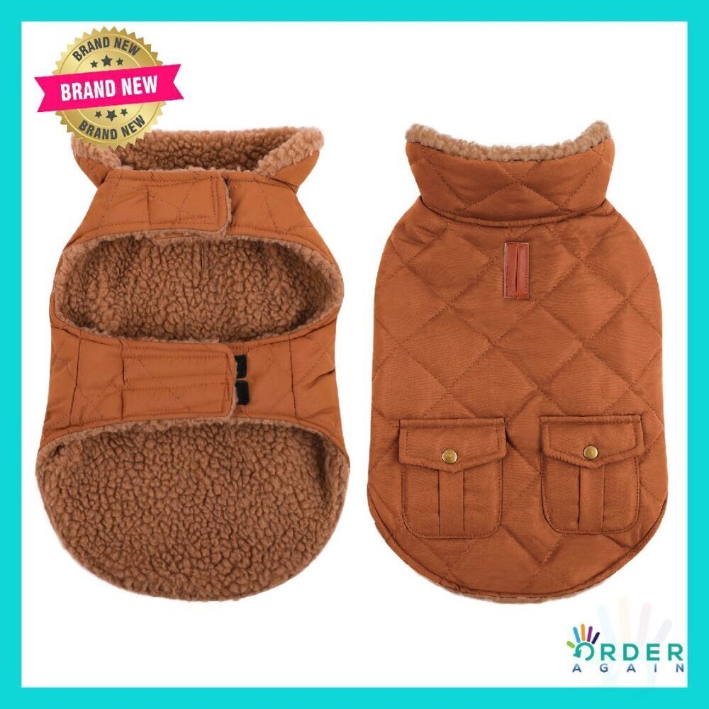 Ultra Warm Puffer Dog Jacket Thick Plush Lining Storage Pockets X-Small
